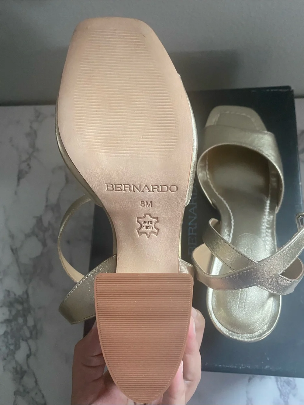 Bernardo Metallic Gold Strappy Block-Heel Sandals